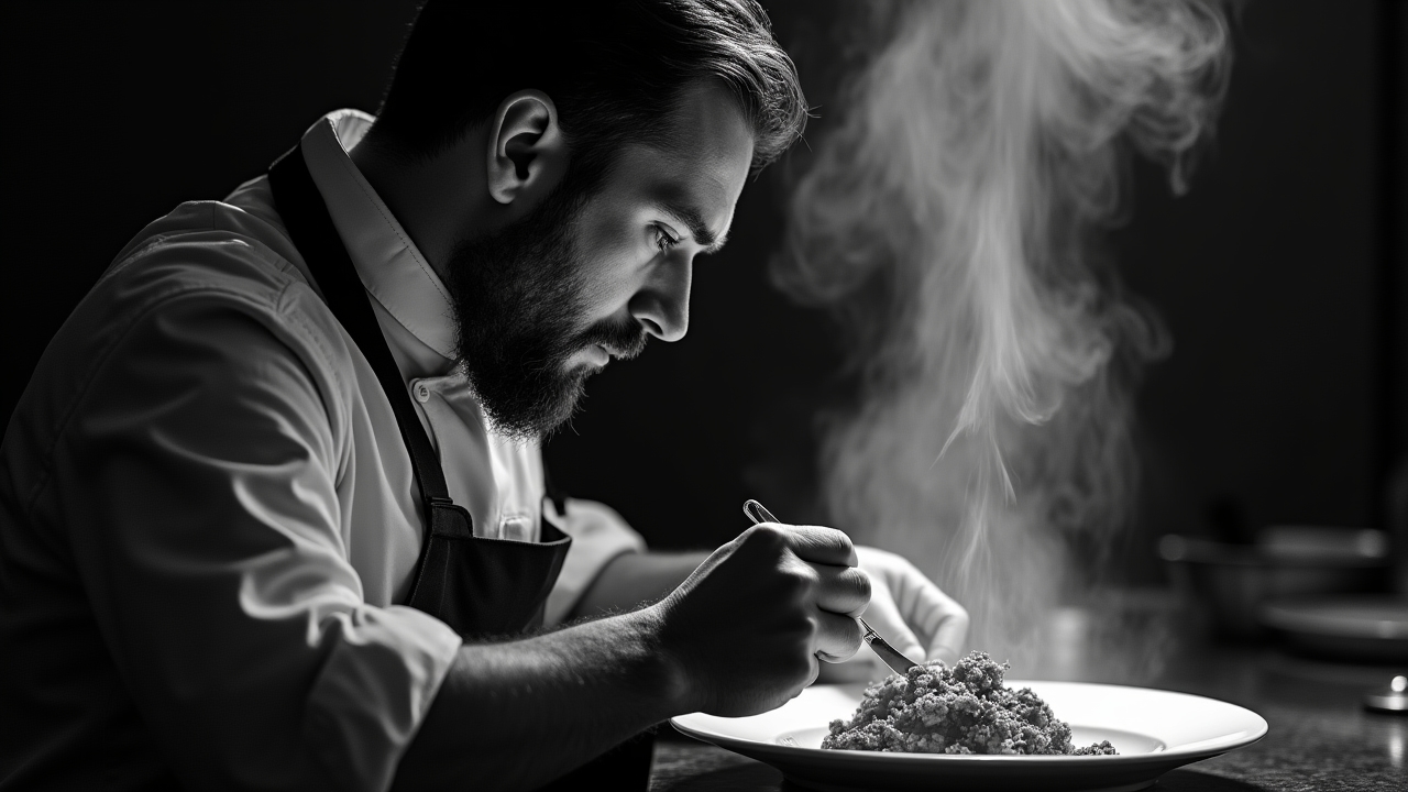 Chef meticulously preparing historical British recipe
